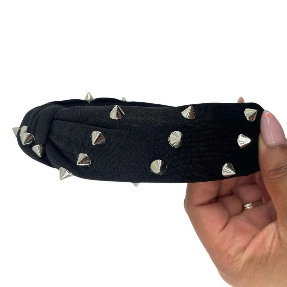 Black Studded Headband Spiked Padded Knot Edgy Punk Rock Hair Accessory